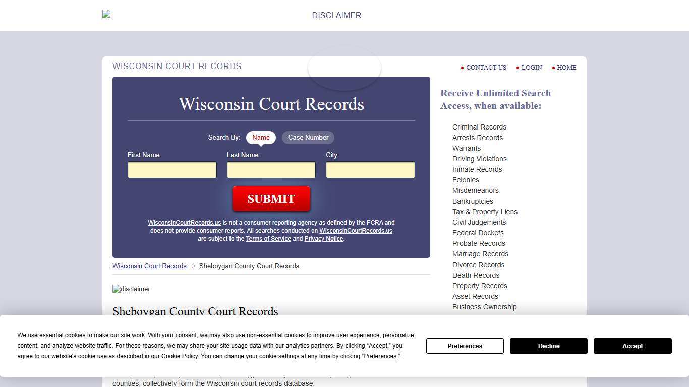 Sheboygan County Court Records WisconsinCourtRecords.us