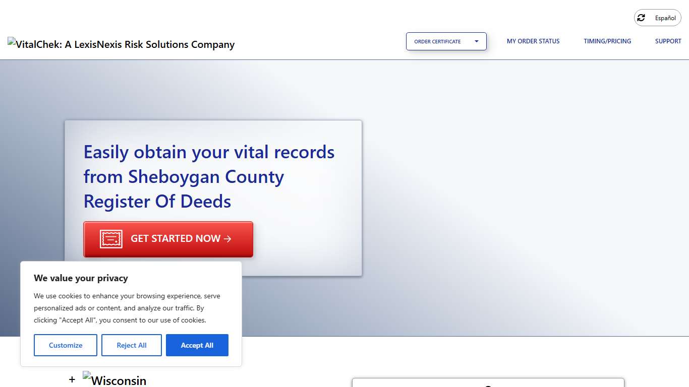 Sheboygan County Register Of Deeds (WI) Order Certificates - VitalChek